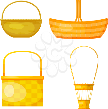 Set of abstract yellow woven baskets. Cartoon style. Sleek design. Wicker baskets. 
Vector illustration