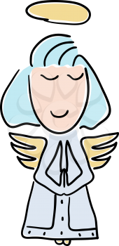 Vector illustration of a Cartoon style little angel with a halo against a white background