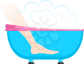 Vector illustration of a hot bath. Female legs in the whirlpool bath. Cartoon style