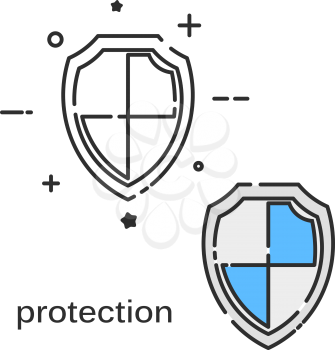 Flat simple linear shield icon on a white background. Symbol of protection and safety. 
Vector illustration