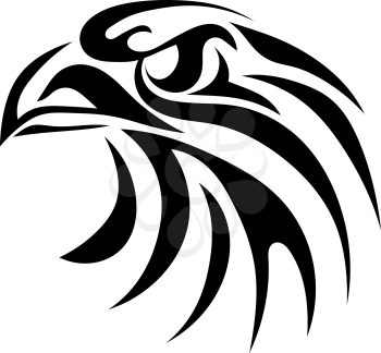 Black graphic image of an eagle head on a white background. Abstract bird with a beak. Vector illustration