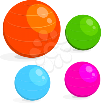 Cartoon image set of the ball for fitness. Colorful drawing of sports equipment fitball on a 
white background. Vector illustration