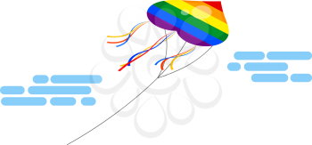 Kite flying on a white background. Illustration Kite with gay flag. Sign of homosexual 
communities. Stock vector