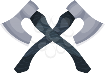 Color image of two crossed axes on a white background. The symbol is the tool of the woodcutter. Vector illustration tools of wood in the style of Cartoon