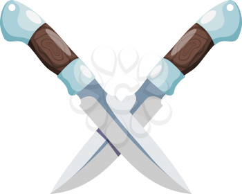 Color image of a combat knife on a white background. Vector illustration of a cutting tool and a blank weapon cartoon style