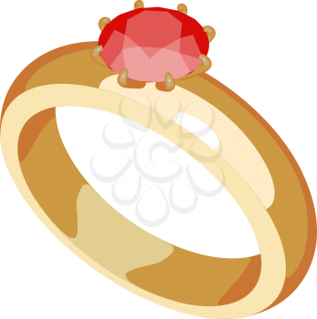 Gold ring with a precious stone. Gold jewelry on white background. Cartoon style. Vector illustration