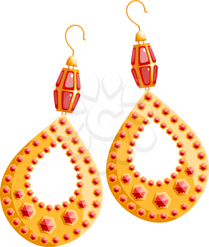 Multicolored image of golden earrings on a white background. Vector illustration of the subject of earrings luxury Cartoon style isolated