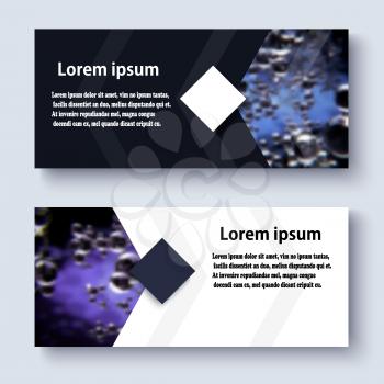 Horizontal banners with a blurry image of chemical molecules. Vector illustration