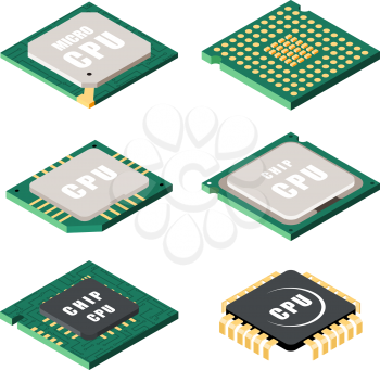 Set of processor icons. Micro chips on a white background in  isometric  style. Vector illustration