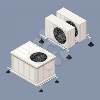 Air conditioning in isometric style on a colored background. A vector illustration of the element of home comfort, smart home