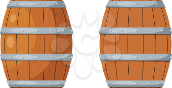 Color image of a wooden barrel on a white background. Wooden wine barrel in the style of a cartoon vector illustration