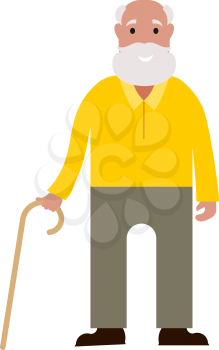 Old man with a cane An elderly man suffering from back pain Senior man sick Senior disease Vector illustration flat design style