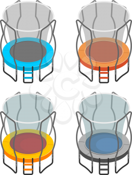 Set of the isometric trampoline on a white background. Items for jumping, leisure and entertainment. Adaptations for business. The concept of holidays and children's sports. Vector stock illustration