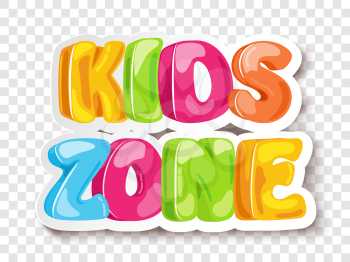 Kids Zone game banner design background. Playground vector child zone sign. Childhood fun room area. Kids zone vector funny lettering in comic sunburst transparent background