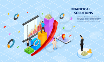 Vector image balance financial value, management administration concept. Flat Isometric characters vector illustration Characters, people engineering a plan. Statistic, calculating financial growth