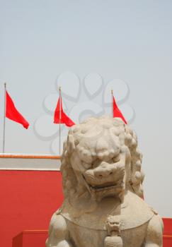 Stone lion near the entrance to Forbidden City