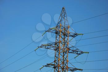 High electricity line for transportation energy on the blue sky