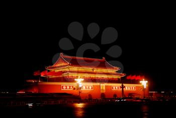 Forbidden city gate in night illumination