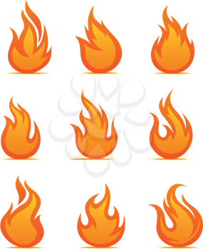 Fire warning symbols on white background. Vector illustration