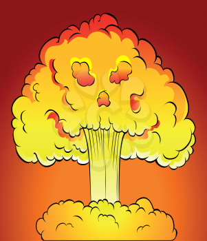 Nuclear explosion with skull cloud. Vector illustration