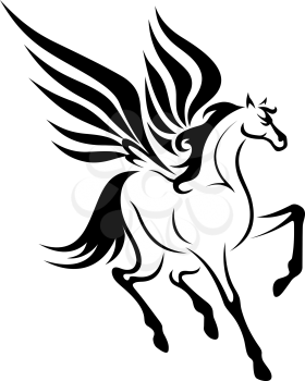 Black pegasus horse with wings for tattoo. Vector illustration