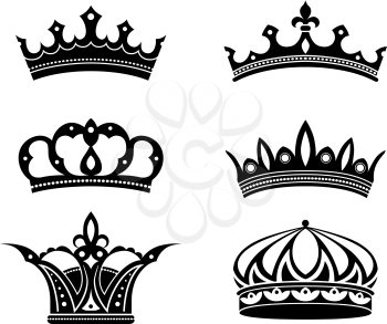 Royal crowns and diadems set. Vector illustration