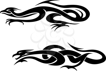Black isolated dragons and monsters. Vector illustration