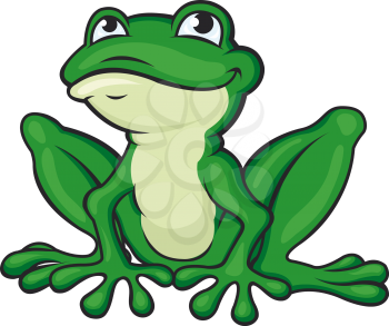 Cartoon green frog isolated on white. Vector illustration