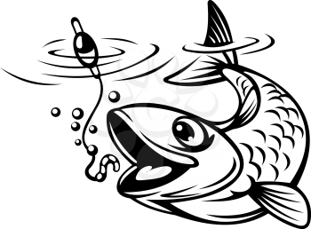 Fish oh hook as a fishing sport concept. Vector illustration