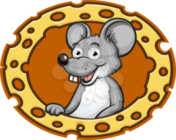 Cartoon mouse with cheese frame. Vector illustration