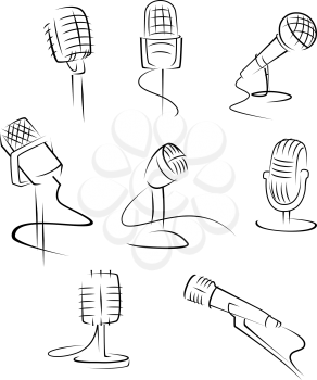 Set of music microphones isolated on white background for art design. Vector illustration