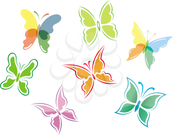 Butterfly symbols and icons set. Vector illustration
