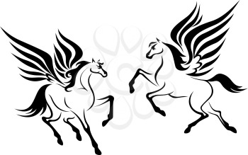 Black pegasus horses with wings for religious design
