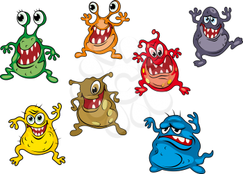 Danger cartoon monsters isolated on white background with uggly faces