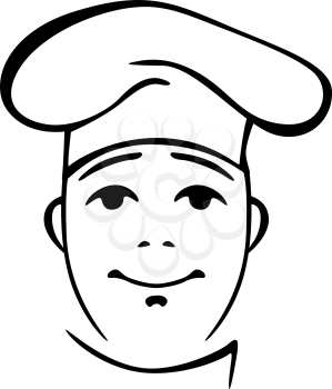 Contour portrait of youngish chinese cook wearing chef coat and hat in white and black colours
