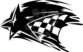 Racing and motorsport icon with a star over a black and white checkered flag with motion trails for speed, vector illustration on white