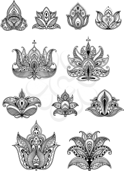 Paisley floral design elements and motifs set for vintage design
