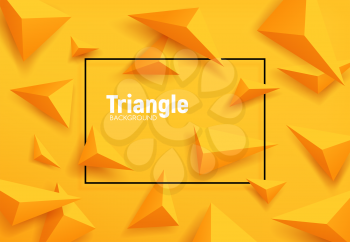 Yellow triangles, abstract geometric vector background. 3d pyramids pattern of origami polygon shapes or low poly crystals with shadows, modern futuristic backdrop of business design
