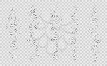 Soda bubbles, water or oxygen air fizz, vector dynamic aqua effervescent, rising up underwater fizzing, carbonated drink, mineral water elements isolated on transparent background, realistic 3d set