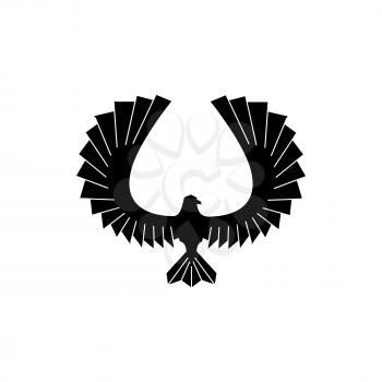 Eagle bird with wild spread wings isolated monochrome icon. Vector falcon or hawk, flying bird with outspread wings, animal silhouette, hunting sport mascot. Coat of arms and heraldry symbol
