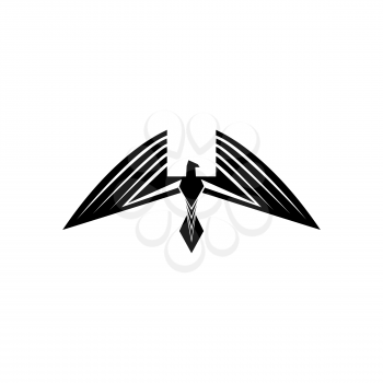 Bird hunter isolated animal with wide spread wings hand drawn icon. Vector hawk or falcon coat of arms, tribal heraldic bird. Blazon silhouette, heraldry mascot, tattoo design, symbol of freedom
