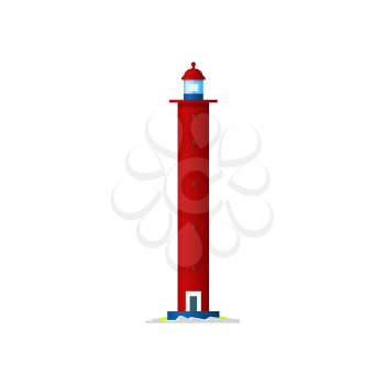 Lighthouse, sea beacon tower or water light house, vector old vintage. Beach shore and nautical port coast or harbor guide icon, storm radar or lighthouse building with lamp searchlight