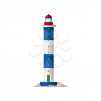 Lighthouse sea tower, nautical light house, vector coast beacon building. Ocean direction and navigation travel warning signal, safety sailing guide architecture, lighthouse beam for marine security