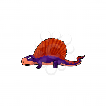 Spinosaurus isolated spine lizard, cartoon theropod dinosaur in blue and orange. Vector animal of prehistoric period, big ancient lizard. Dino with tall neural spines on back vertebrae of Spinosaurus