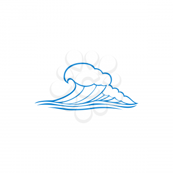 Splashing waves outline isolated sea ocean icon. Vector curly splashes of sea or ocean water, hand drawn storm. Stormy weather sign, flow of water with strong wind gale nautical disaster