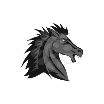 Arabian stallion profile view isolated red horse icon. Vector equestrian sport symbol, wild horse face portrait profile view. Horsey thoroughbred, mustang mascot. Bronco animal, tattoo design