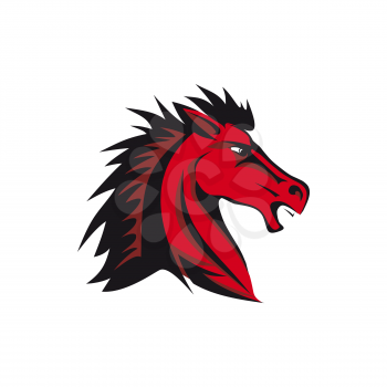 Horsey thoroughbred, speed mane emblem, stylized stud isolated icon. Vector red horse head, mustang mascot. Bronco animal, arabian stallion profile view. Equestrian sport symbol, wild horse face