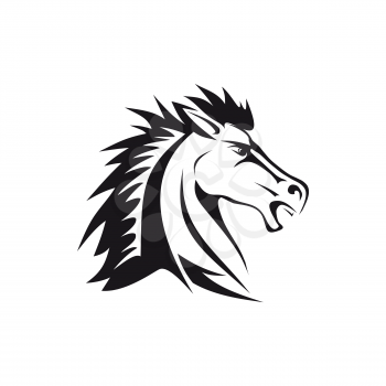 Horsey thoroughbred, speed mane emblem, stylized stud isolated icon. Vector red horse head, mustang mascot. Bronco animal, arabian stallion profile view. Equestrian sport symbol, wild horse face