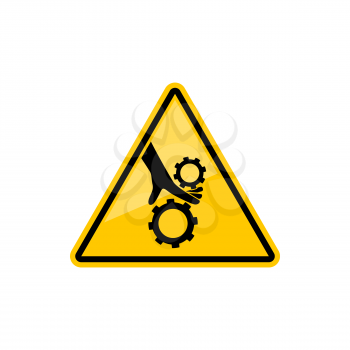 Danger rotating machinery beware of crushing triangular sign isolated icon. Vector attracting attention warning dangerous sign, crush hazard, do not operate without guards, beware roller triangle