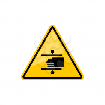 Beware crushing hand in machine warning accident sign isolated yellow triangle icon. Vector danger of injury triangular symbol, warning accident alert. Caution information, danger of crashing hands